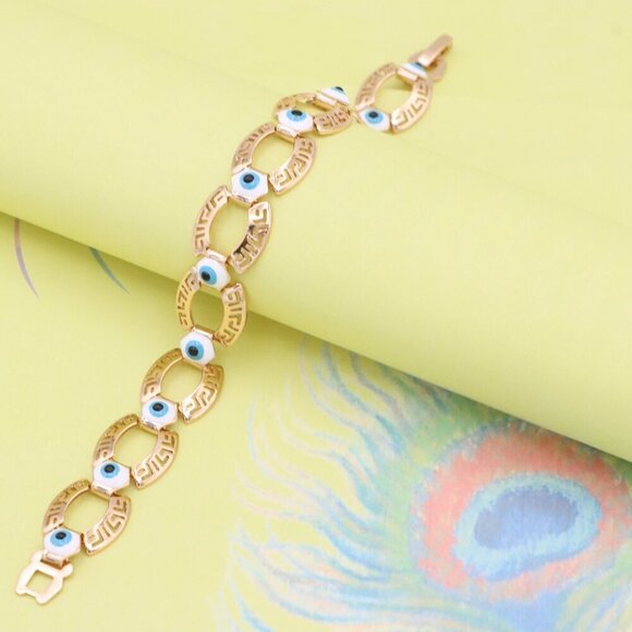 "Rose Gold Evil Eye Bracelet with Geometric Links, XPBL1013 - Picture 2 of 12